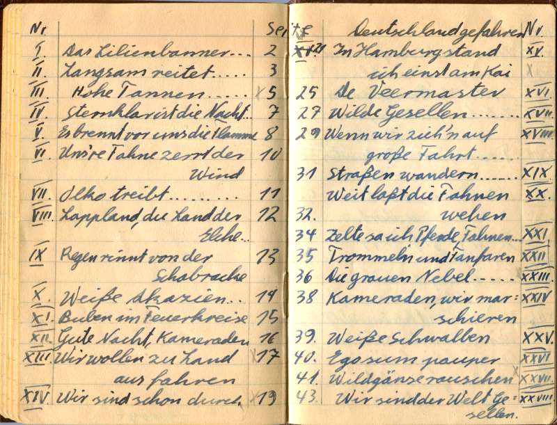 Peter Neesen: Handschriftliches Liederbuch