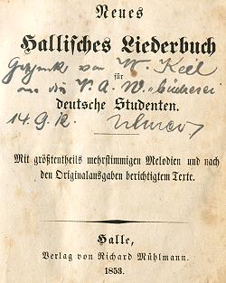 Neues Hallisches Liederbuch für Studenten von 1853