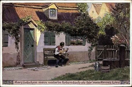 Ak Hey, Paul, Herzliebchen mein unterm Rebendach, Volksliederkarte Nr 95