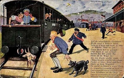 Auf der schwäbischen Eisenbahn (Karikatur, 1912)
