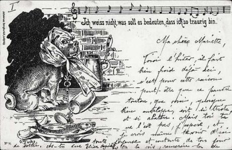 Ansichtskarte "Die Lorelei" mit Hund (O. Fuchs)